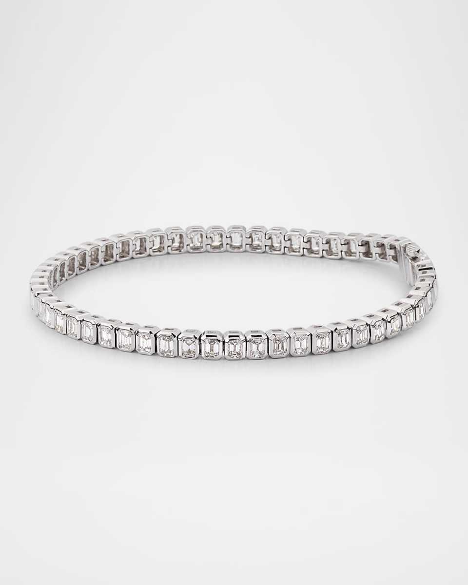 18K White Gold Bezel Emerald-Cut Diamond Tennis Bracelet, 5.70tcw